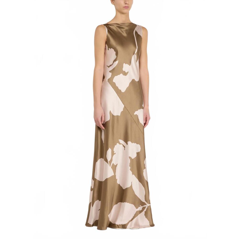 NEW ANTONELLI FIRENZE mara printed silk maxi dress in brown
